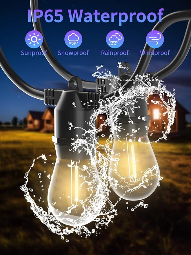 27FT LED String Lights Outdoor S14 Patio Light, Patio Lights Edison Shatterproof Bulbs Weatherproof Strand, Commercial Grade Outdoor Lighting, Decorative for Garden or Patio