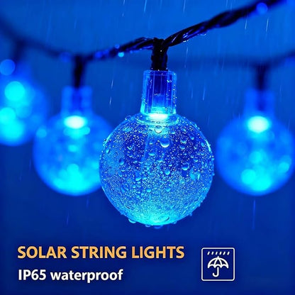 20 LED Decorations Crystal Globe Solar String Extra-Bright Outdoor Lights with 8 Lighting Modes Waterproof Solar Powered Patio Hanging Light for Garden Yard Porch Wedding Party Decor(Blue)