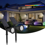 Solar Spot Lights Outdoor, 2-in-1 Wall Mount & Ground Stake 18 LEDs with 2 Lighting Modes, 7 Colors Changing, IP65 | Lumora