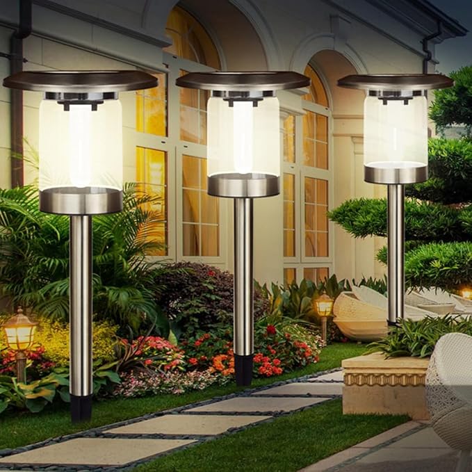 Solar Path Lights Outdoor Yard Solar Garden Lights with Stainless Steel Tungsten Filament for Driveway and Patio Lighting