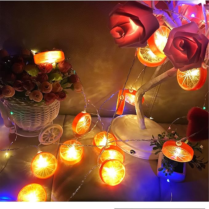 Fruit String Lights Battery Powered Indoor Outdoor Lighting Lamp Strawberry/Grape/Watermelon/Lemon/Banana for Wedding Home Birthday Garden Yard Patio Party Decorations (Orange Lemon)