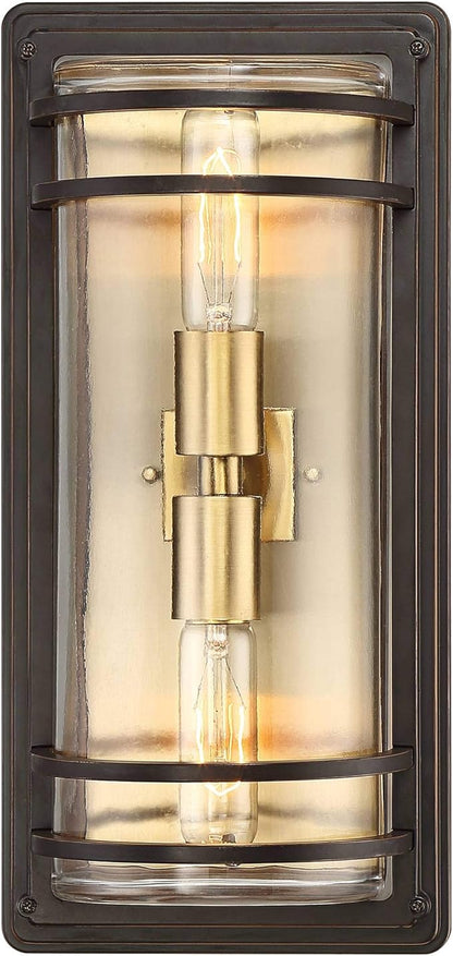 John Timberland Habitat Modern Industrial Outdoor Wall Light Fixture Bronze Warm Brass Steel 16" Clear Glass for Exterior House Porch Patio Outside Deck Garage Yard Front Door Garden Home