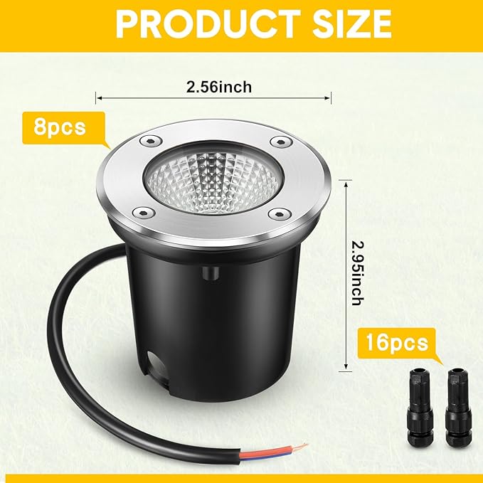 Yahenda 8 Pcs 3W LED Well Lights Low Voltage Outdoor Landscape In Ground Waterproof Outdoor 12V-24V Landscape | Lumora