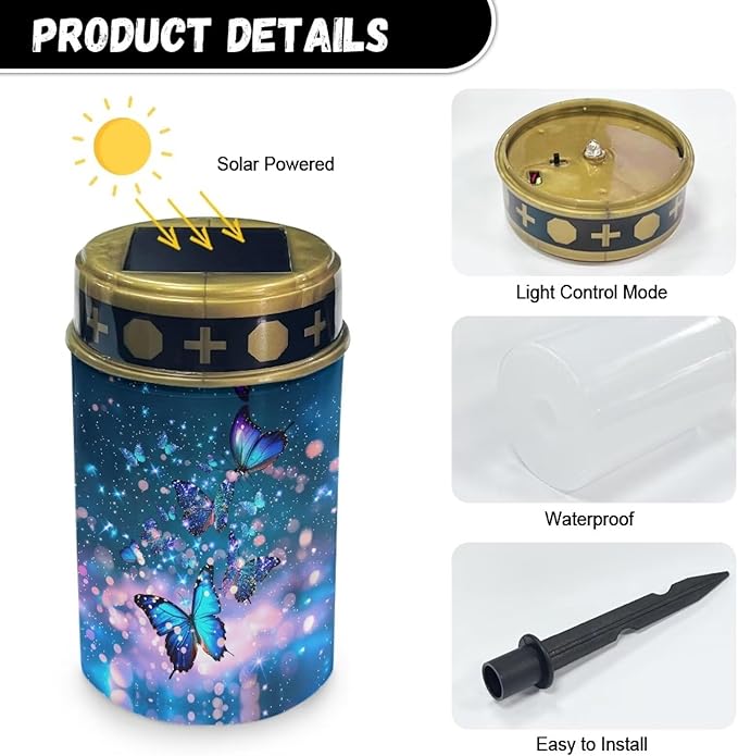 Solar Lights for Cemetery Grave Solar Lights for Cemetery Memorial Shiny Blue Butterflies Stake Solar Lights Waterproof Outdoor Garden Stake Solar Cemetery Decoration