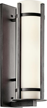 Kichler Camden 22.5" 2 Light Outdoor Wall Light with Opal Etched Glass in Anvil Iron | Lumora