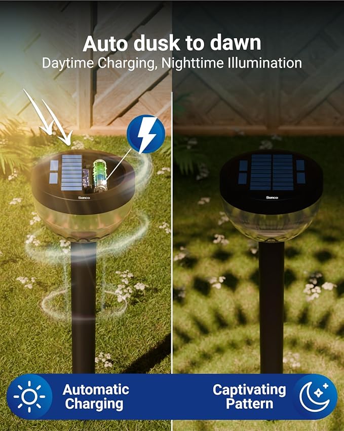Sunco 6 Pack Round Solar Pathway Lights Outdoor, Super Bright 120 LM, 2CCT 2700K Soft White & 4000K Cool White, Dimmable Path Lights for Garden, Backyard, Walkway, Driveway.