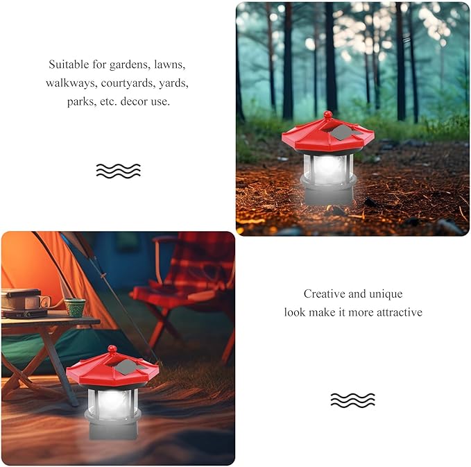 Uonlytech Solar LED Lighthouse Waterproof Landscape Lamp Garden Lamp for Outdoor Lawn Patio Pond Ornament Decoration Red