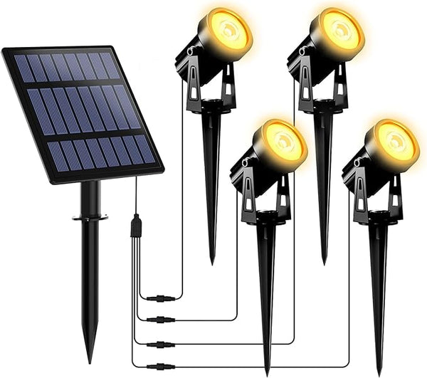 T-SUNUS Solar Christmas Spotlight Outdoor Warm White 3000K, 4-in-1 Spot Lights IP65 Waterproof 9.8ft Cable 5W | Lumora
