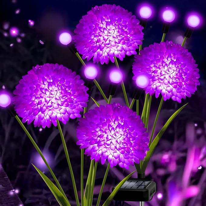 Solar Lights Outdoor Waterproof, 2 Pack Purple Solar Firefly Swaying Lights with Flowers, Flower Light Garden Decor for Outside Yard Patio Halloween for Women Grandma