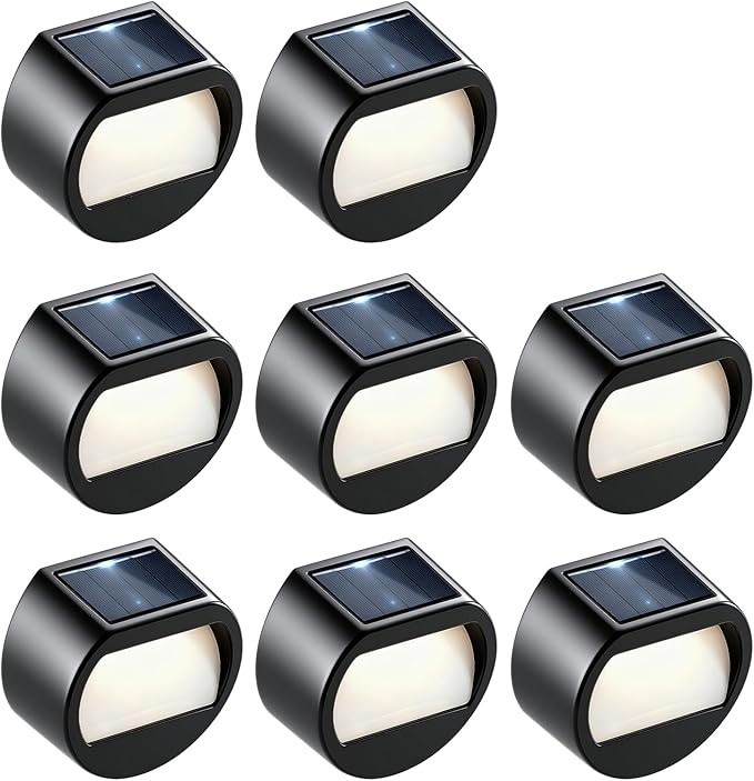 Sublume Solar Fence Lights, 8 Pack Outdoor Step Lights, IP65 Waterproof, 3000K Warm-White, Dusk to Dawn Outdoor Lighting Decor for Wall, Garage, Patio, Exterior, Porch