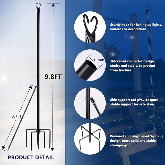 XDW-GIFTS String Light Pole - Steel Poles for Outdoor String Lights Hanging, Garden, Backyard, Patio Lighting Stand | Lumora