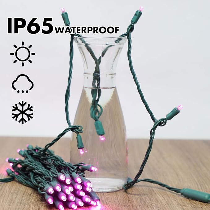 LAMPHOME Pink Valentine's Light, 50 LED 25 Ft Mini Christmas String Lights,Waterproof Pink Lights for Indoor Valentine's Day Garland Wedding Party Festival Xmas Tree Decoration,Commercial Grade