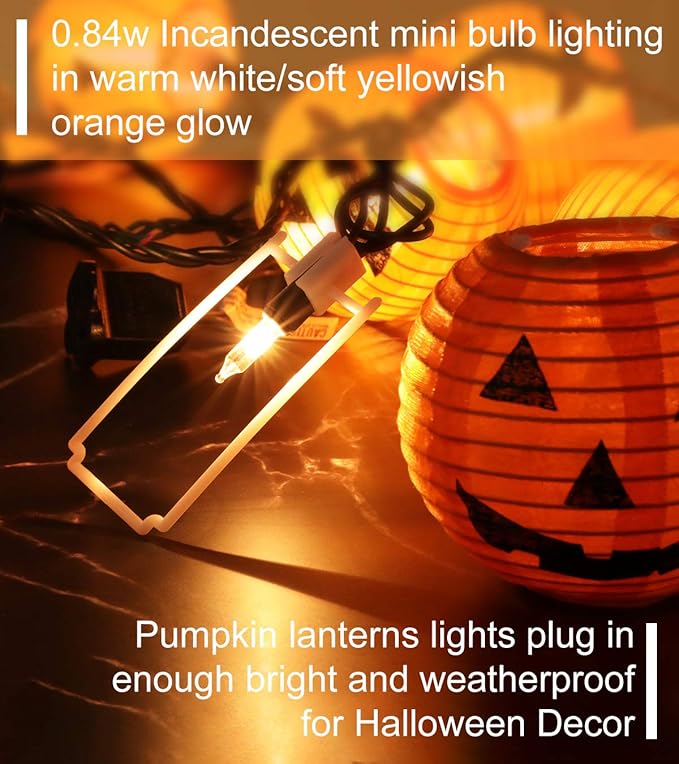 Halloween Lantern String Lights, Jack O Lanterns Pumpkin String Lights Plug in, 10 Orange Lights String 9.83FT Connectable Indoor/Outdoor Halloween Decorations
