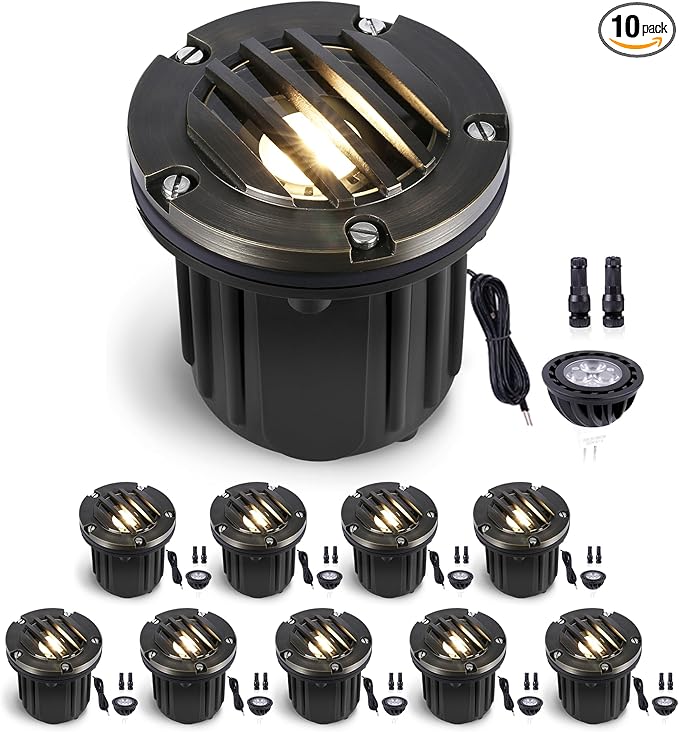 Gardenreet LED Well Lights Brass - In-Ground Low Voltage All Weather Lighting, 12V Replaceable Bulb Wired Light | Lumora