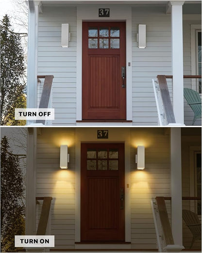 Ken & Ricky Outdoor Wall Light Fixture,Exterior Lighting Fixtures,Modern Sconce Lights for Porch Patio Garage Front Door (White,Square,No Sensor,2PK)