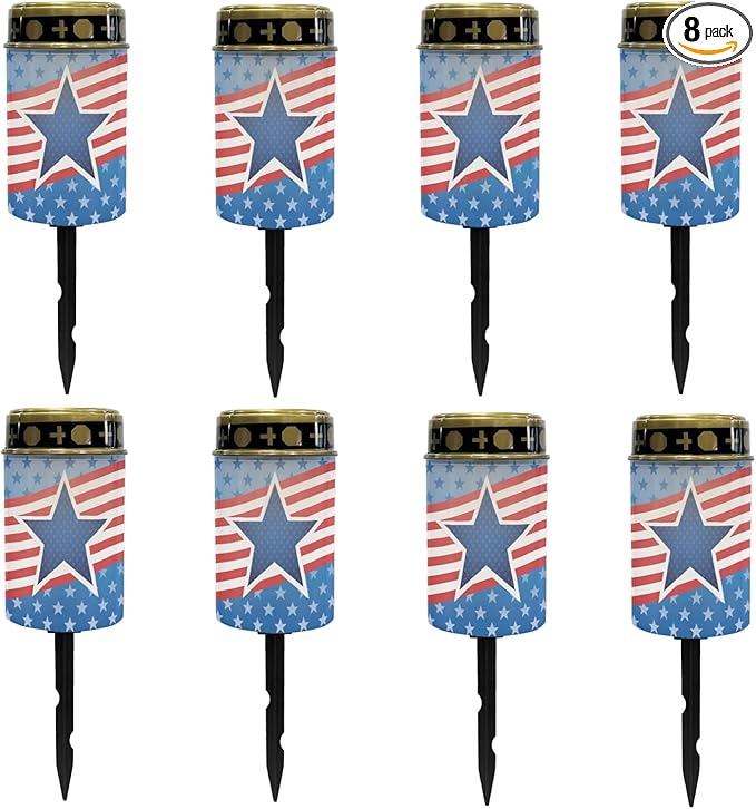 US Flag Star Solar Pathway Lights Waterproof Garden Lights Outdoor Solar Stake Lights,Yarde Patio Solar Lights Outdoor Landscape Lighting Flameless Lights Spotlights,Warm White