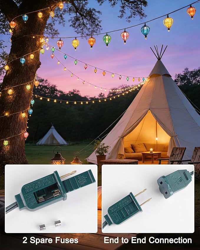 Multicolor Outdoor String Lights with 10 Bulbs, 11FT Connectable UL Listed Backyard Patio String Lights Hanging Indoor Outdoor for Patio Garden Gazebo Bistro Party Wedding