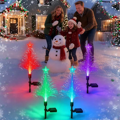 Baquler 6 Pack Solar Christmas Tree Garden Stake Lights Outdoor Waterproof Color Changing Christmas Lighted Yard Decorations Optical Fiber Xmas Pathway Lights for Lawn Patio Cemetery (7 Color Change)