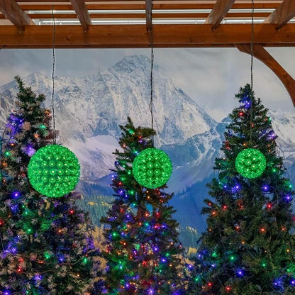 Novelty Lights 6in 50 Light Starlight Sphere, Green, Ornament Ball Light, 5ft Hanging Cord with S Hook, 12ft Power Cord with Stackable Plug, Commercial Grade