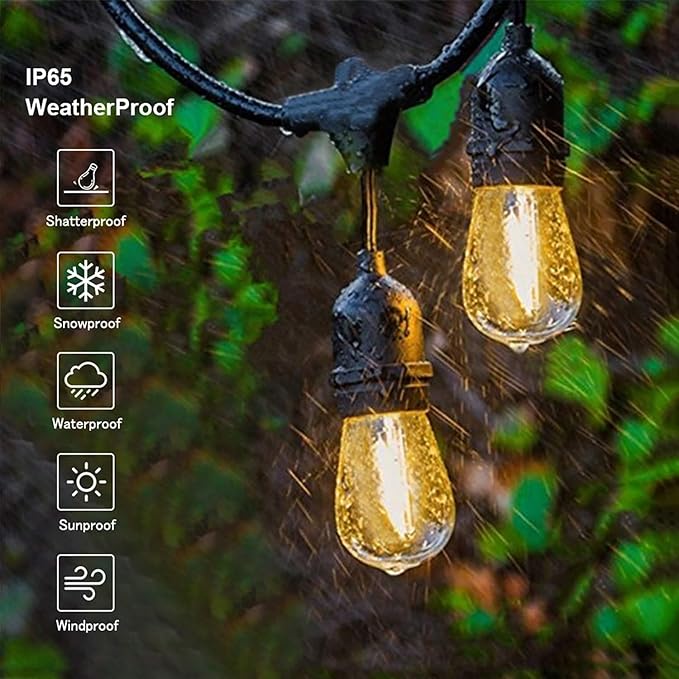 Svater Outdoor Led String Lights 50FT, Patio Lights with 16pcs S14 Shatterproof Bulbs, 1 Watt E26 Dimmable 2700K | Lumora