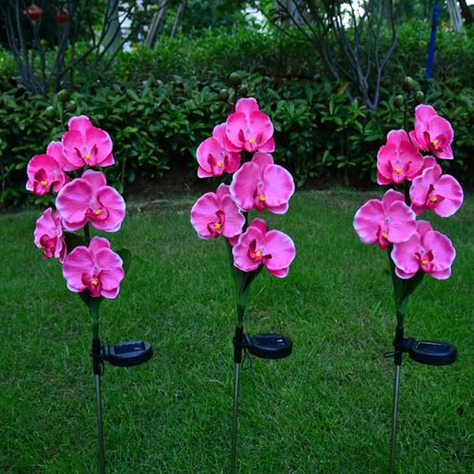 Aolyty Solar Garden Lights Outdoor, IP65 Waterproof Solar Stake Lights Butterfly Orchid Flowers Lights for Lawn Patio Backyard Landscape Party Decorative (Pink, 2 Pack)