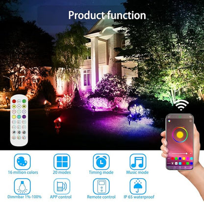 Smart Low Voltage Landscape Lights, Bluetooth Landscape Lighting, RGB Warm White LED Spotlights APP Control, 12V 24W Outdoor Yard Spot Lights with Spike Stand, Waterproof Garden Light Music Sync