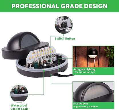 LED Landscape Step Lights - 2700K/3000K/3500K/4000K/5000K Selectable, Low Voltage Deck Lights, Outdoor IP65 Waterproof Black Aluminum Lighting for Yard Stair Railing 10 Pack