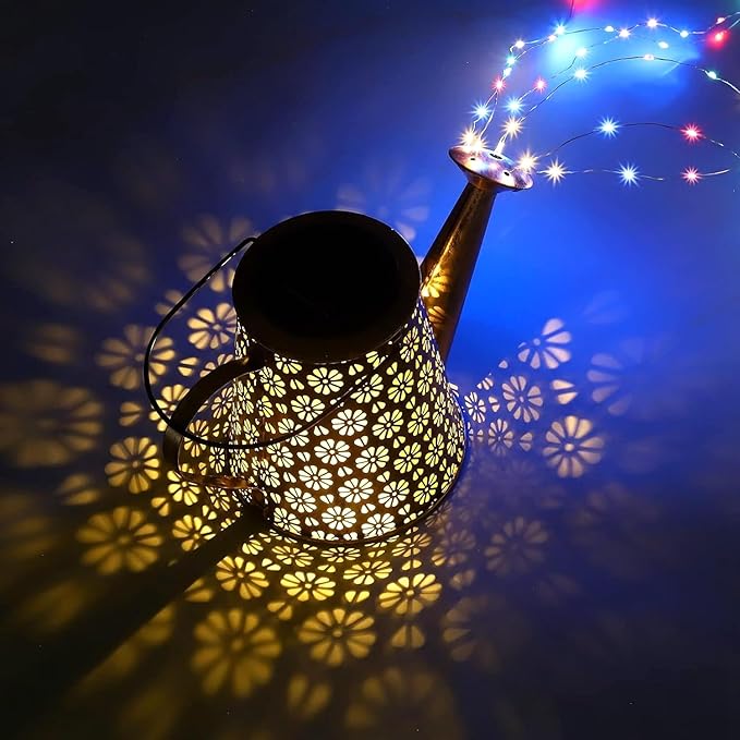 2 Pack Solar Watering Can Lights with Shepherd Hook, 8 Multi-Color Changing Modes, IP65 Waterproof, 60pcs String | Lumora