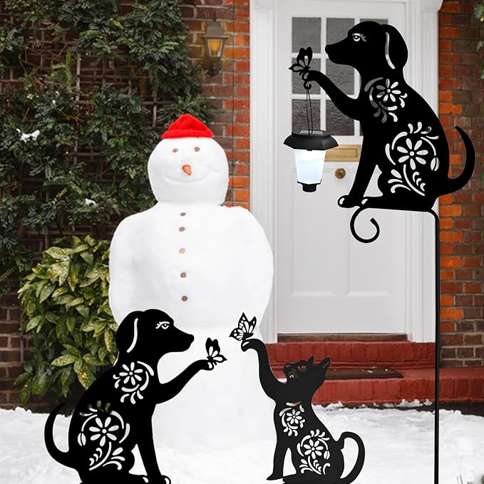 Dog Solar Lights Outdoor Garden Decoration, Animal-Themed Metal Decorative Garden Stakes with Solar Lantern for | Lumora