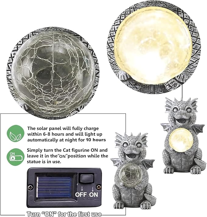 Qeeman Solar Dragon Garden Decor Statues: Patio Porch Balcony Yard Art Lawn Ornaments Outdoor Outside Decorations - Birthday Gifts for Mom Grandma Women
