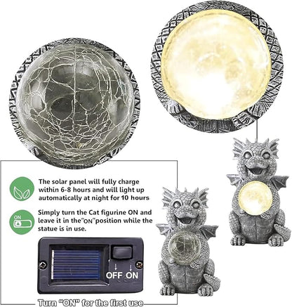 Qeeman Solar Dragon Garden Decor Statues: Patio Porch Balcony Yard Art Lawn Ornaments Outdoor Outside Decorations - Birthday Gifts for Mom Grandma Women