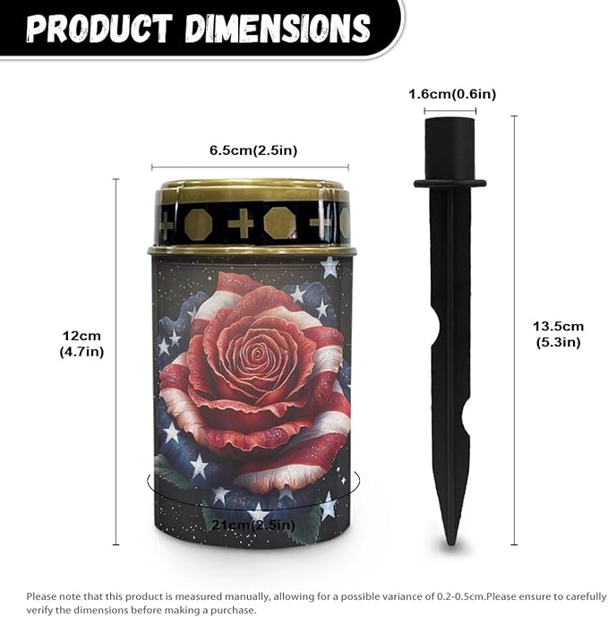 American Flag Rose Solar Powered Cemetery Memorial Light,Cemetery Decorations for Grave,Grave Markers for Cemetery Solar Cemetery Lamp,Solar Grave Light