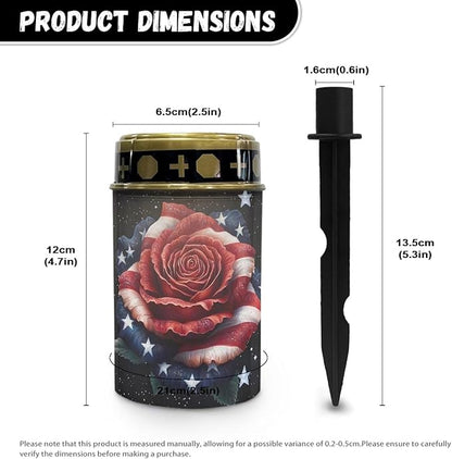 American Flag Rose Solar Powered Cemetery Memorial Light,Cemetery Decorations for Grave,Grave Markers for Cemetery Solar Cemetery Lamp,Solar Grave Light