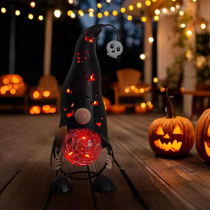 Halloween Decorations Outdoor Solar Lights Gnome, Color Changing LED Lights with Jack-O-Lantern Hollowed-Out Hat | Lumora
