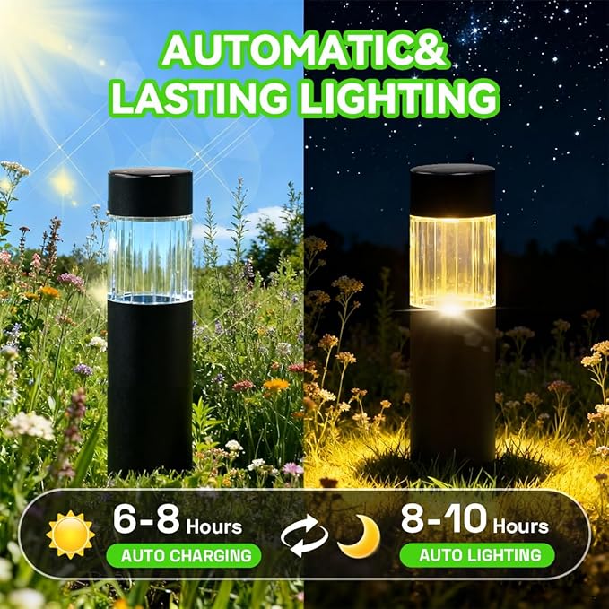 Solar Pathway Lights Outdoor Waterproof, 6 Pack Stainless Steel LED Stake Lights 35 Lumens 3000K, IP65 Auto On/Off Solar Yard Lights for Driveway, Walkway, Backyard, Perimeter Landscape Lighting