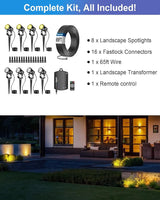 8-Pack Low Voltage Landscape Lighting Kit with WiFi 72W Transformer, 3W LED Spotlights with 65ft Cable, App and | Lumora
