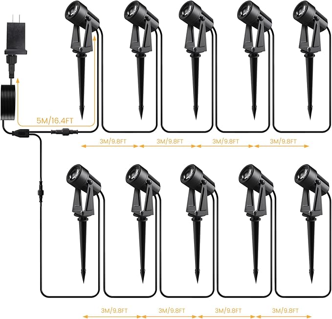 Low Voltage Landscape Lighting,10 Pack Outdoor LED Landscape Spotlights with Transformer 27V Garden Lights Pathway | Lumora