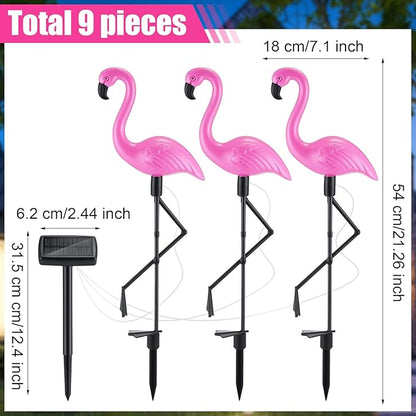 Geelin 9 Packs Pink Flamingo Solar Outdoor Light Decoration IP55 Waterproof Flamingo Solar Stake Lights LED Solar Powered Pathway Lights for Garden Yard Patio Lawn Walkway Driveway (Classic)