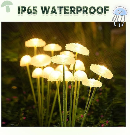 Solar Garden Lights Outdoor Waterproof, 2 Pack 16 LED Mushroom Solar Lights, Sway by Wind Mushroom Light Jellyfish Light for Patio Yard Garden Landscape Pathway Lawn Decor Warm White
