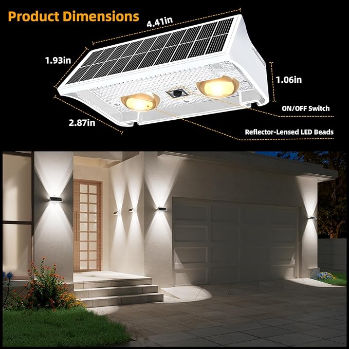NIORSUN Solar Fence Lights Outdoor, 6 Pack Up and Down Waterproof Solar Wall Lights, Fence Lights with Lens, Warm & | Lumora