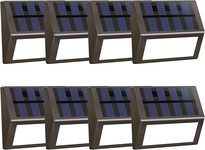 Luminara Solar Step Lights - Weatherproof Outdoor Stair Lighting, Solar-Powered Deck Lights for Patio, Garden, Pathway, Warm White Glow (8)
