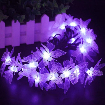 Butterfly String Lights,AMZSTAR Waterproof 20FT 30LED Butterfly Solar Light Outdoor Solar Rope Lights Fairy Light Decorative Garden Lights for Cafe Patio Party Garden Wedding (Purple)