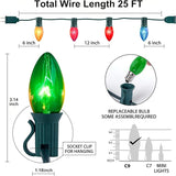 C9 Multicolor Christmas Lights Outdoor, 25Ft Vintage Christmas String Lights with 26 Clear Glass Multicolored | Lumora