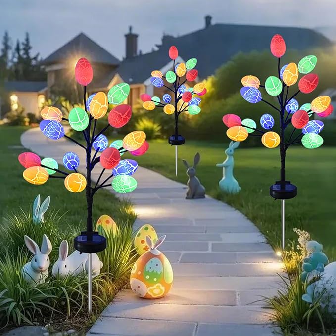 Solar Easter Egg Lights, Colorful Garden Swaying Firefly Light Outdoor Easter Lights Waterproof Solar Stake Light for Pathway Landscape Lawn Yard Porch Patio Spring Easter Decoration (L)