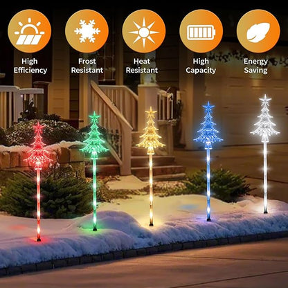 5 Pcs Acrylic Solar Pathway Stakes Lights Outdoor Waterproof, 8 Modes Christmas Decorations Outdoor Yard, Solar Christmas Garden Decor Lights (Xmas Tree Multicolor)