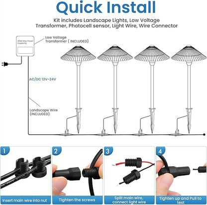 ZZXX All-in-One Low Voltage Landscape Lighting Kit 4-Pathway Lights with 40W Transformer, 5W LED Landscape Lighting Low Voltage 12-24V,IP66 Waterproof Outdoor Lights 2700K for Yard Patio Walkway