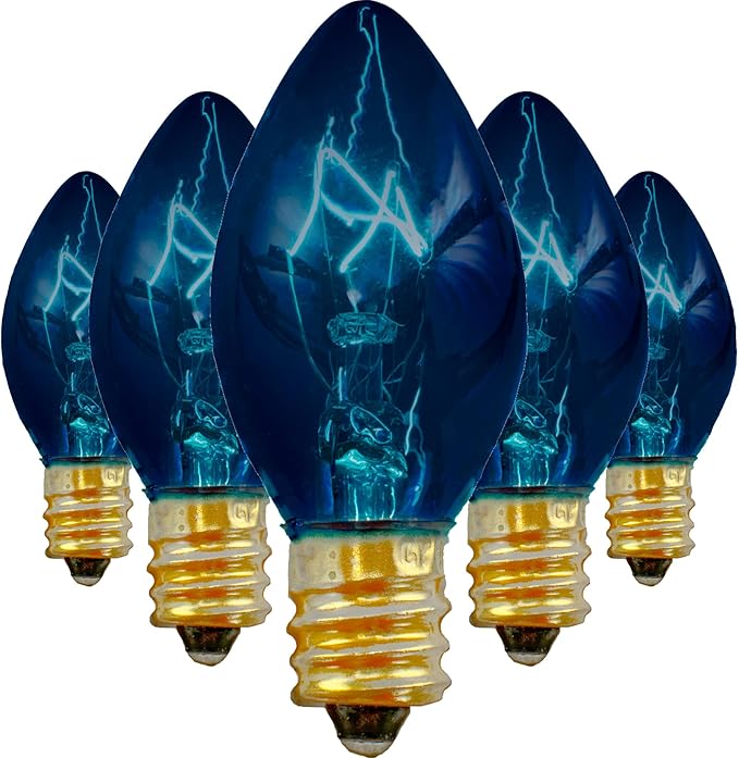 EST. LEE DISPLAY L D 1902 Outdoor Patio String Lights Bulbs & Green Hanging Cord Set Christmas Holiday Seasonal Light Bulbs & Cord Included 25FT C-9 E17 (Green Wire, Blue)