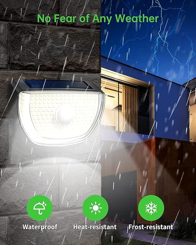 Solar Lights Outdoor 200 LED with 3 Lighting Modes, Solar Motion Sensor Lights, IP65 Waterproof Solar Powered Lights, 270° Wide Angle, for Garden Patio Yard Fence Deck, WHPG005AB,Black (6 Pack)