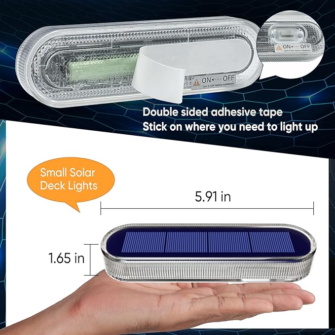 YiLaie Solar Stair Lights Outdoor Waterproof, Stick on Solar Strip Lights Auto ON/Off, Small Step for Outside Dock | Lumora
