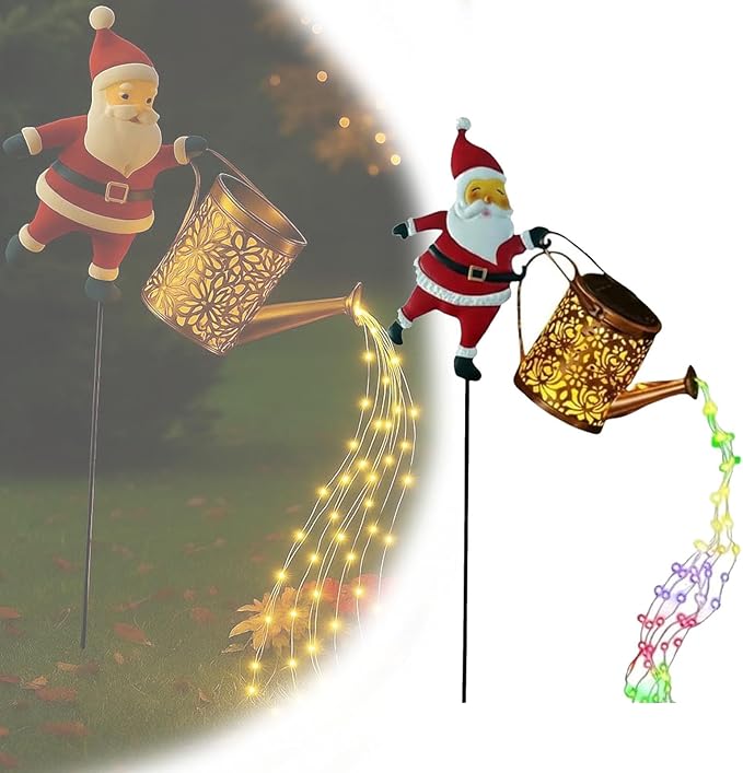 Christmas Santa Solar Kettle Lights Garden Lawn Decorative Lights, Outdoor Waterproof Solar Santa Claus Decoration with LED Light, for Backyard Lawn Patio (Color Lights,1pc)